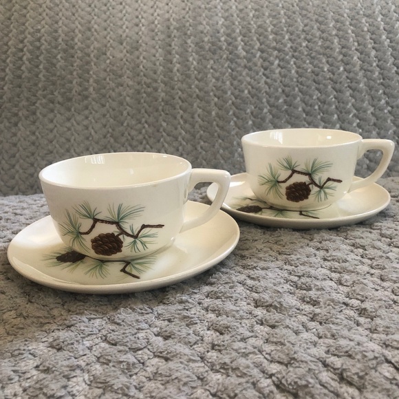 French Saxon China Pine Cone Tea Cups Saucers Plates Set 2837-S-54 Lot Bundle - Picture 1 of 7